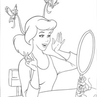 Desenho de Passarinhos arrumando cabelo da Cinderela para colorir