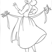 Desenho de Passarinhos colocando avental na Cinderela para colorir