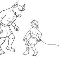 Desenho de Teseu e o Minotauro para colorir