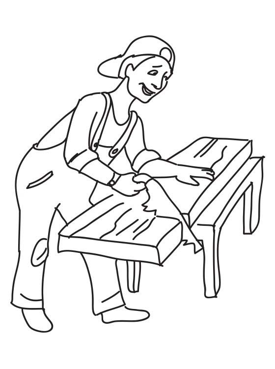 Carpinteiro serrando madeira