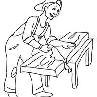 Desenho de Carpinteiro serrando madeira para colorir