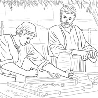 Desenho de Jesus Cristo aprendendo carpintaria para colorir