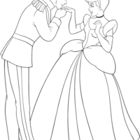 Desenho de Príncipe beijando mão da Cinderela para colorir