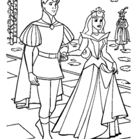 Desenho de Príncipe e Cinderela entrando no baile para colorir