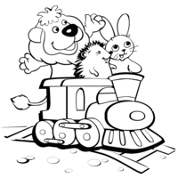 Desenho de Trem com animais para colorir