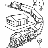 Desenho de Trem no vilarejo para colorir