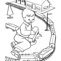 Desenho de Trenzinho e menino para colorir