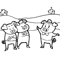 Desenho de Três Porquinhos irmãos para colorir