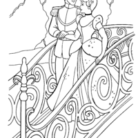 Desenho de Príncipe e princesa descendo escada para colorir