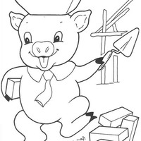 Desenho de Porquinho fazendo casa de tijolos para colorir