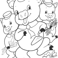 Desenho de Três Porquinhos dançando para colorir