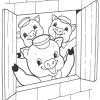 Desenho de Três Porquinhos na casa de tijolos para colorir