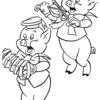 Desenho de Três Porquinhos tocando música para colorir