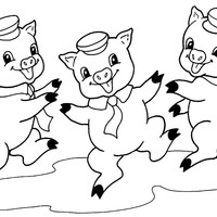 Desenho de Três Porquinhos felizes para colorir
