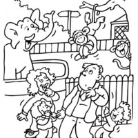 Desenho de Família no zoológico para colorir