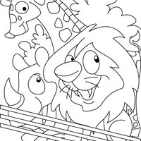 Desenho de Girafa, leão e rinoceronte no zoológico para colorir