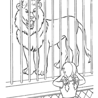 Desenho de Leão na jaula do zoológico para colorir