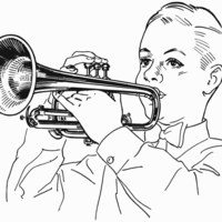 Desenho de Menino tocando corneta para colorir