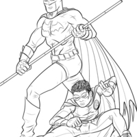 Desenho de Batman e Robin em ação para colorir
