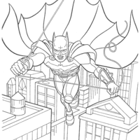 Desenho de Batman sobre prédios para colorir