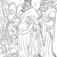 Desenho de Rei Ezequias pagando tributo à Assíria para colorir
