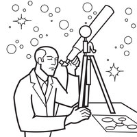 Desenho de Astrônomo e telescópio para colorir