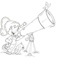 Desenho de Menina e telescópio para colorir
