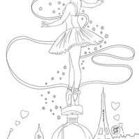 Desenho de Bailarinda dançando sobre frasco de perfume para colorir