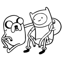 Desenho de Finn e Jake sentados para colorir