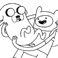 Desenho de Finn segurando Jake no colo para colorir