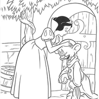 Desenho de Branca de Neve beijando Dunga para colorir