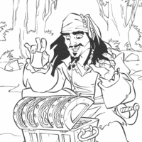 Desenho de Jack sparrow e tesouro perdido para colorir