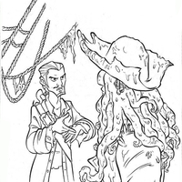 Desenho de Jack sparrow conversando com oficial de justiça para colorir