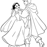Desenho de Branca de Neve e o príncipe dançando para colorir