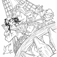 Desenho de Jack sparrow no navio inimigo para colorir