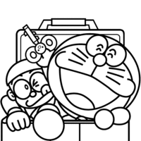 Desenho de Doraemon dentro de mala para colorir