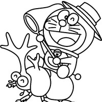 Desenho de Doraemon caçando insetos para colorir