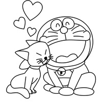 Desenho de Doraemon e gato de estimação para colorir