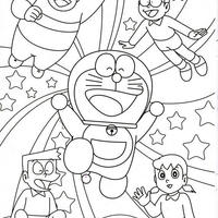 Desenho de Doraemon e seus melhores amigos para colorir