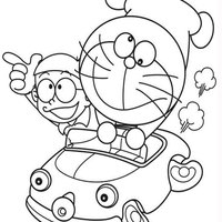 Desenho de Doraemon no carrinho para colorir