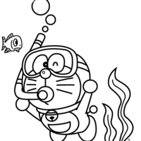 Desenho de Doraemon mergulhando para colorir