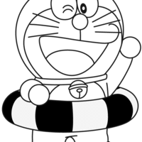 Desenho de Doraemon na praia para colorir