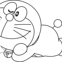 Desenho de Doraemon pensando para colorir
