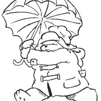 Desenho de Paddington correndo com guarda-chuva para colorir