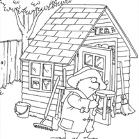 Desenho de Paddington limpando a casa para colorir