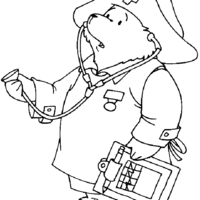 Desenho de Paddington trabalhando de médico para colorir