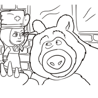 Desenho de Masha cuidando do urso para colorir