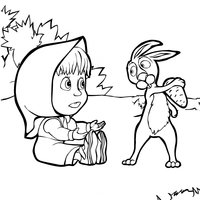 Desenho de Masha e coelho conversando para colorir