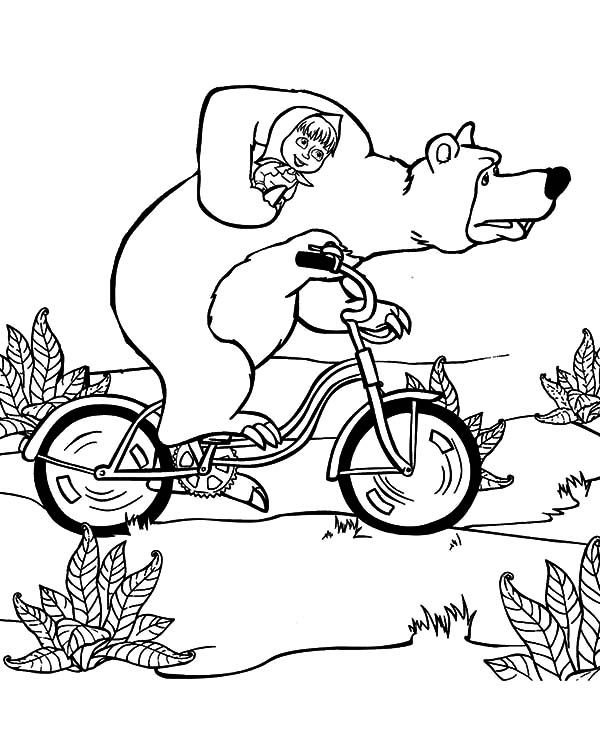 Masha e o urso andando de bicicleta