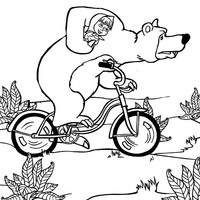 Desenho de Masha e o Urso andando de bicicleta para colorir